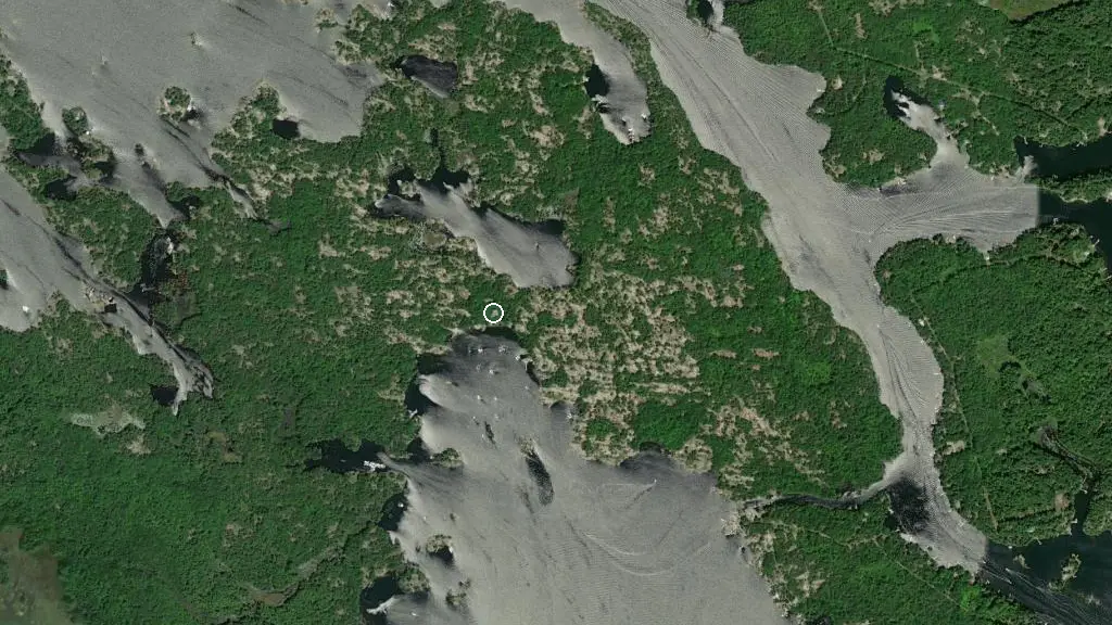 Aerial view of Chimney Bay Campground and surroundings