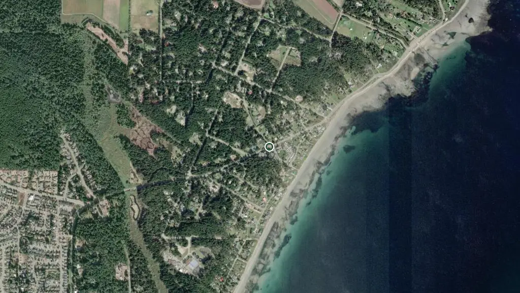 Aerial view of Cape Lazo RV Park and surroundings