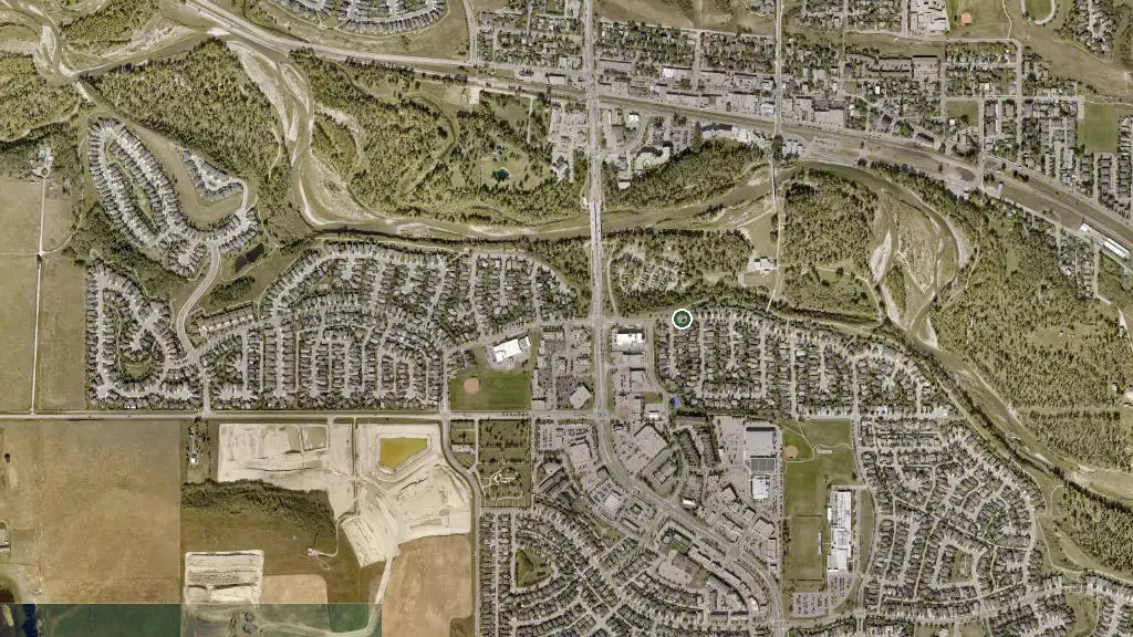 Aerial view of Okotoks Lions Campground and surroundings