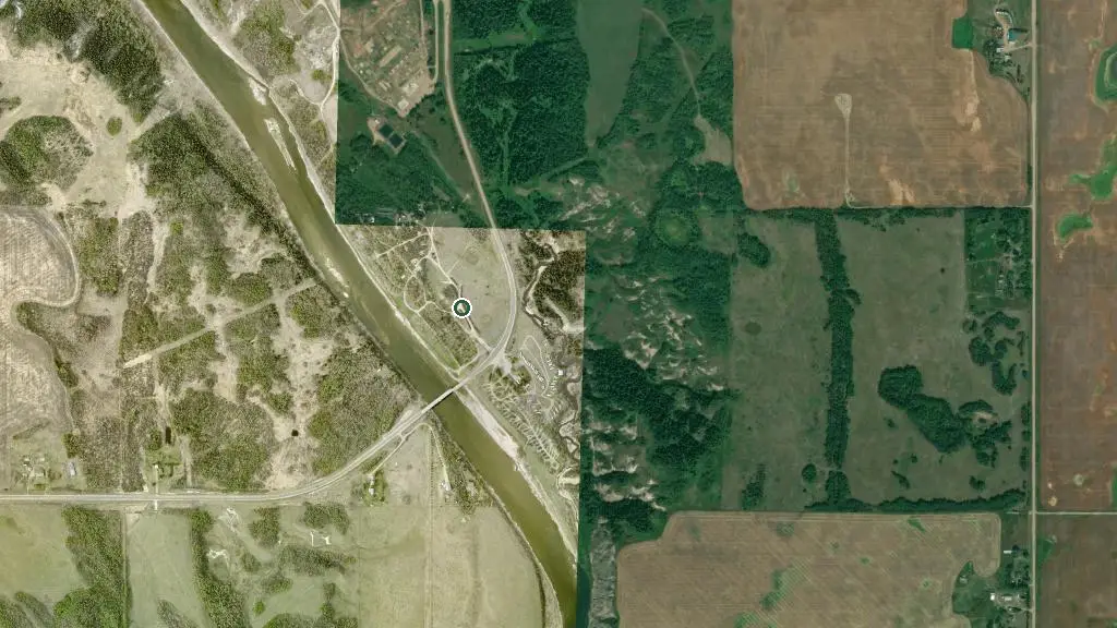 Aerial view of Tail creek campground and ball diamonds and surroundings