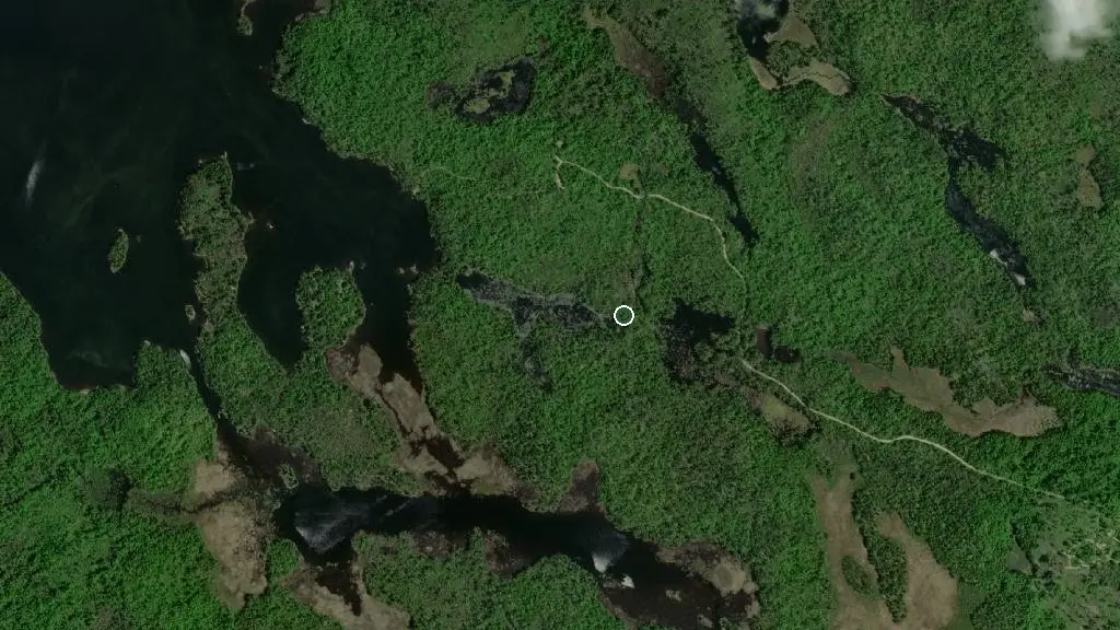 Aerial view of Bishop Lake Tent & Trailer Park and surroundings
