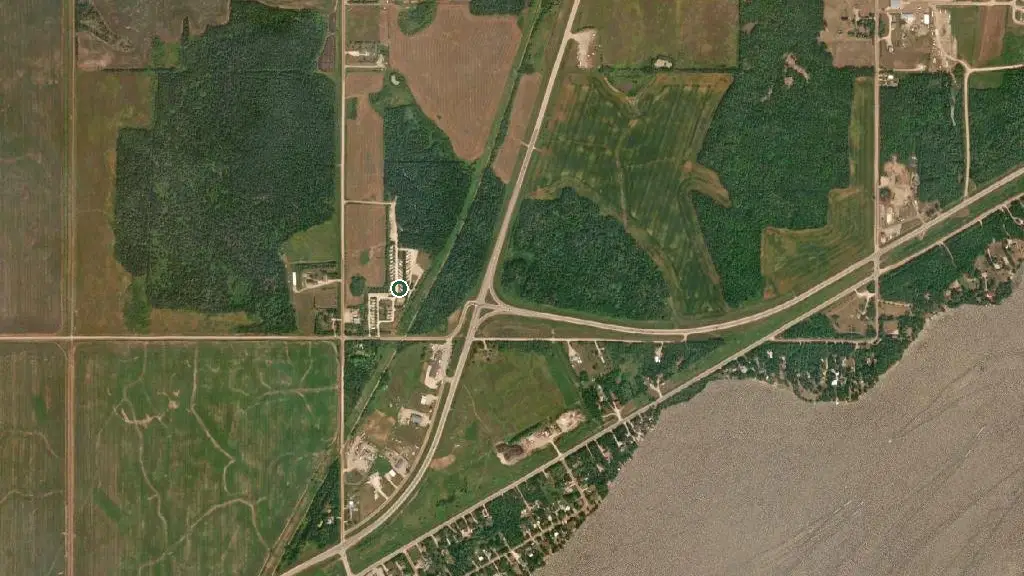 Aerial view of Champagne's RV Park and surroundings