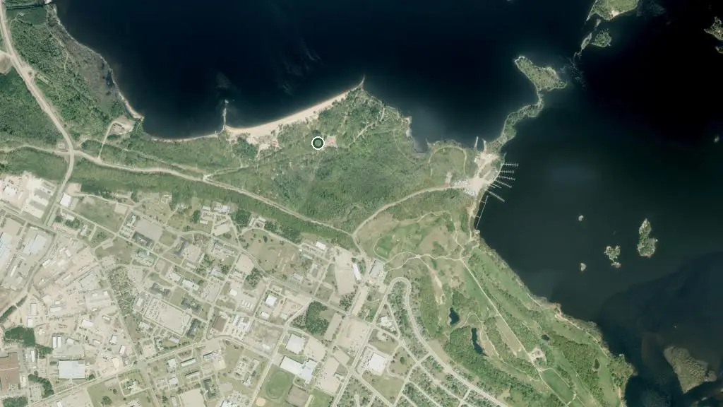 Aerial view of Black Bear Beach Campground and surroundings