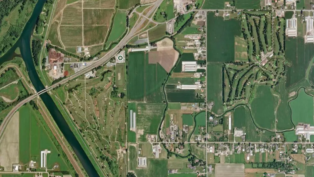 Aerial view of Royalwood RV Park and surroundings