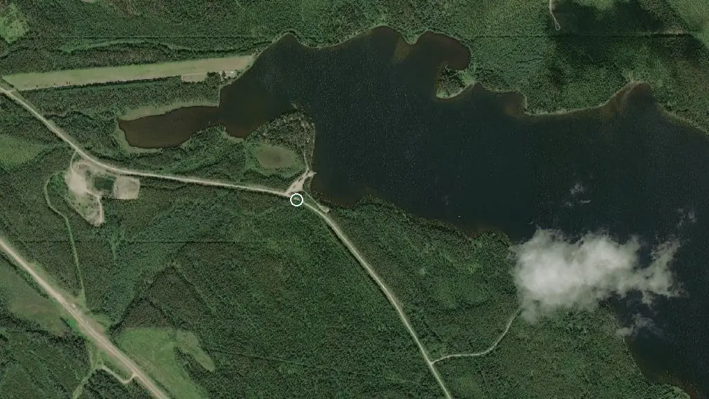 Aerial view of Wolf Lake West Provincial Recreation Area and surroundings