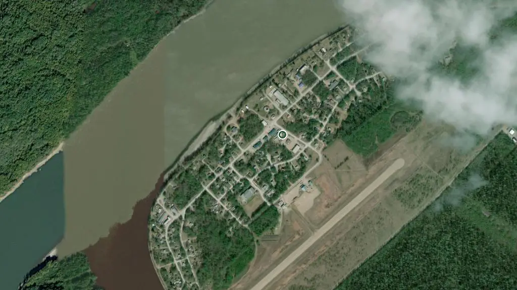 Aerial view of Fort Liard (Hay Lakes) Campground and surroundings