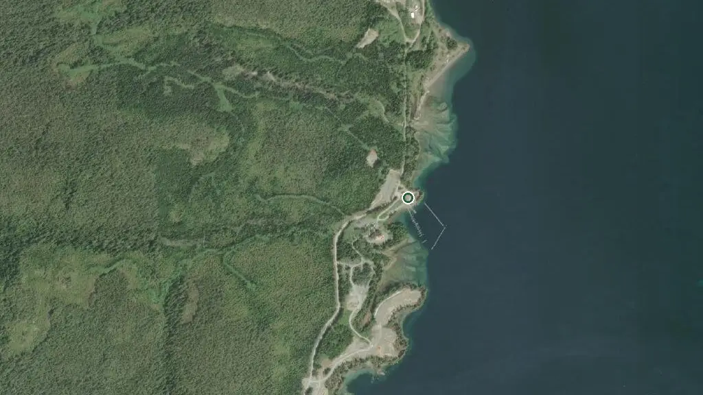 Aerial view of Secret Beach Campground and surroundings