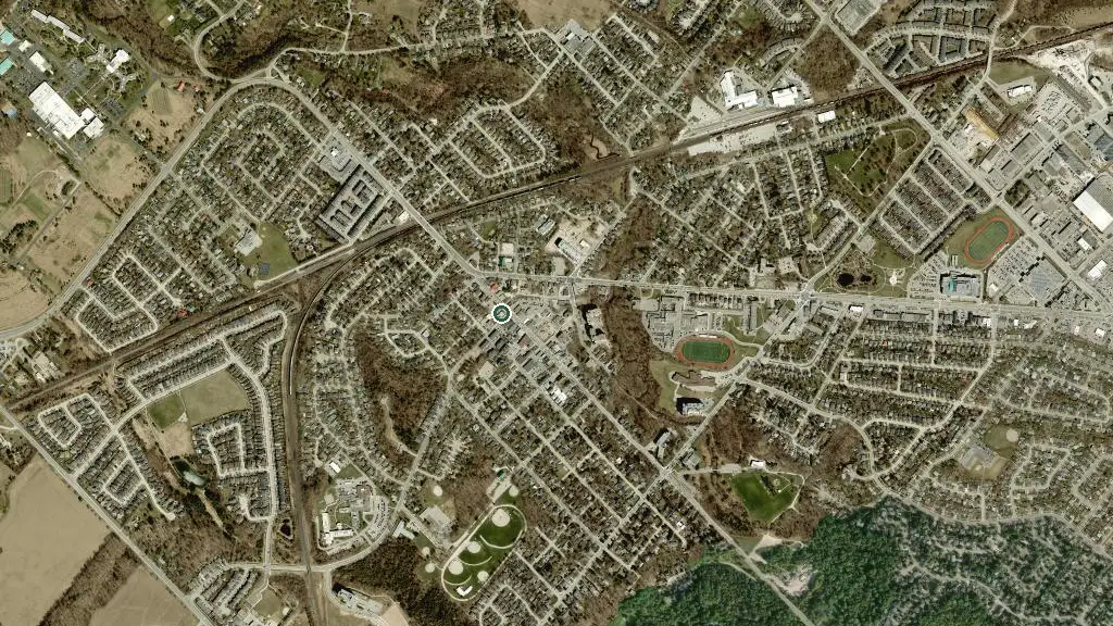 Aerial view of Woodland RV Park and surroundings