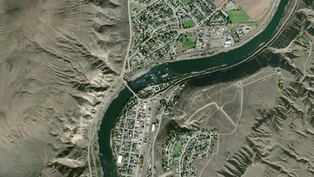Aerial view of Ashcroft Manor RV Park and surroundings