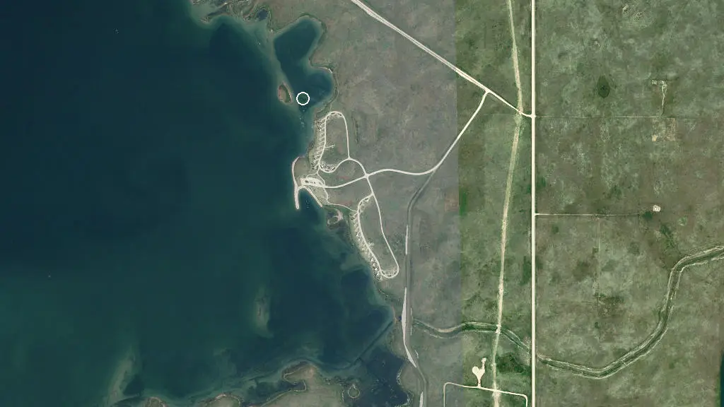 Aerial view of Little Bow Reservoir Provincial Recreation Area and surroundings