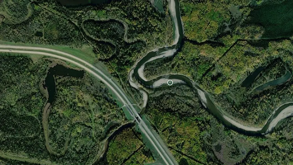 Aerial view of Waskahigan River Provincial Recreation Area and surroundings