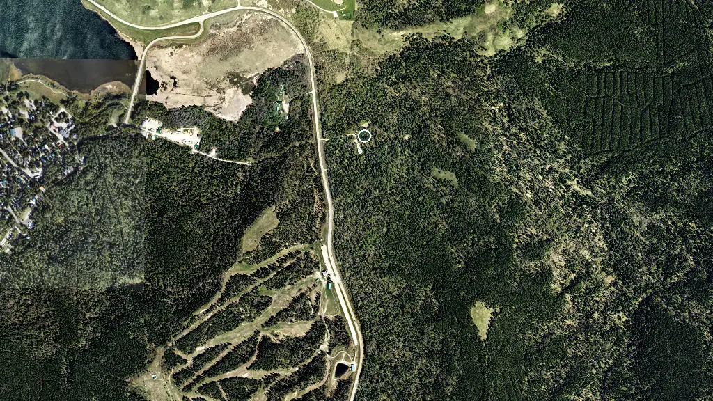 Aerial view of Cypress Hills Main Group Use, Cypress Hills Provincial Park and surroundings