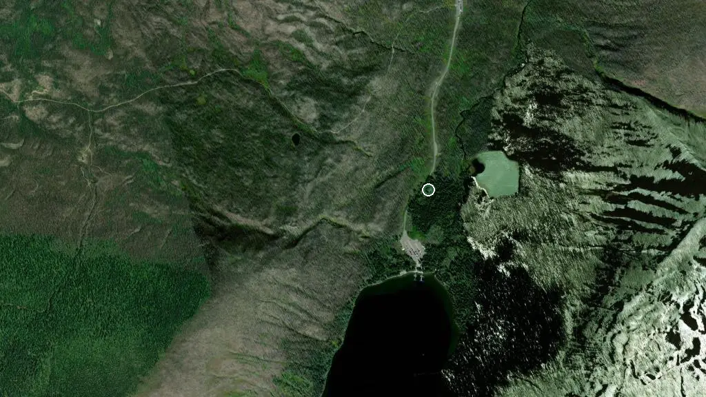 Aerial view of Cameron Lake Cabin and surroundings