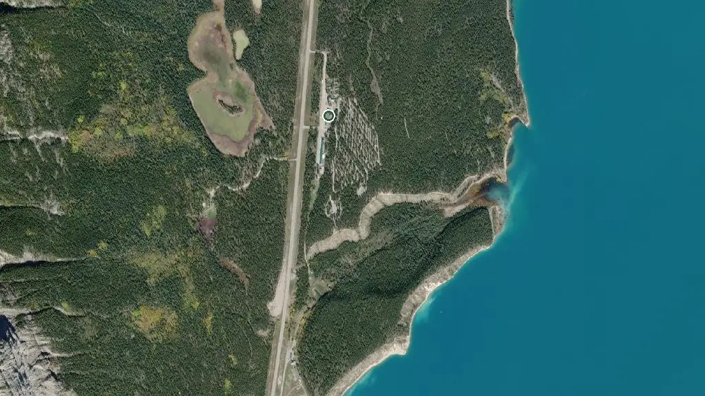 Aerial view of David Thompson Resort & Campground and surroundings