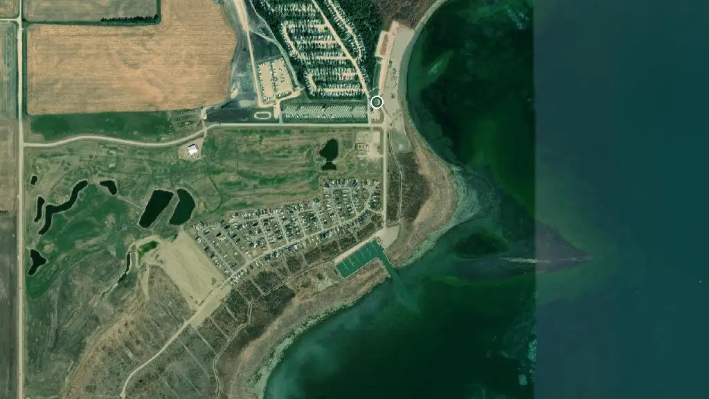 Aerial view of Sandy Point RV Resort and surroundings