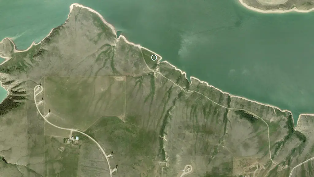 Aerial view of Oldman Dam Provincial Recreation Area and surroundings