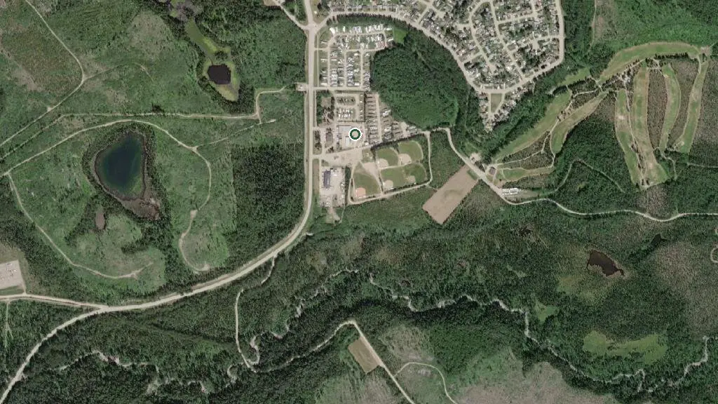 Aerial view of Mackenzie Municipal RV Park and surroundings