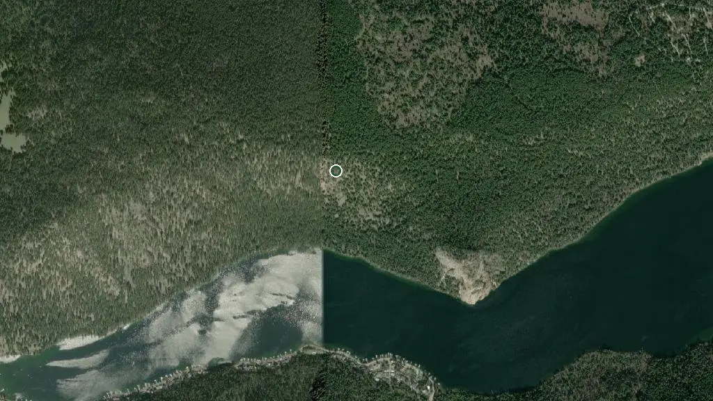 Aerial view of Paul Lake Provincial Park and surroundings