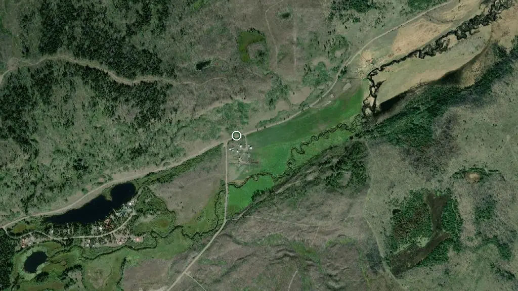 Aerial view of Spruce Wilderness Lodge and surroundings