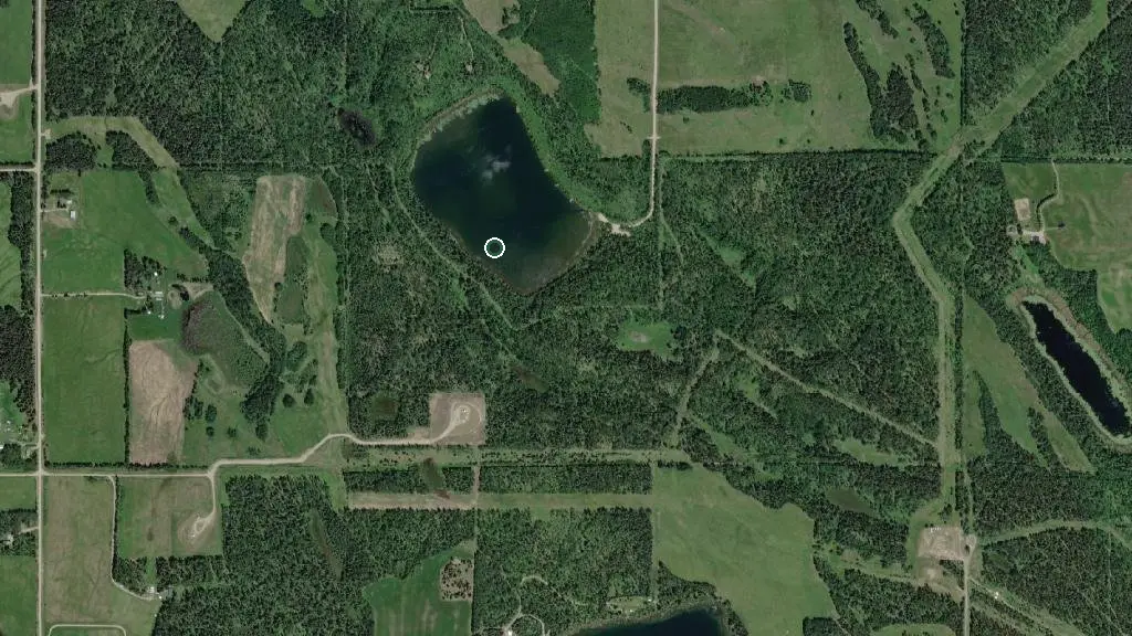 Aerial view of Mitchell Lake Provincial Recreation Area and surroundings