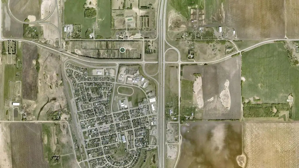 Aerial view of Bowden Heritage Rest Area and surroundings