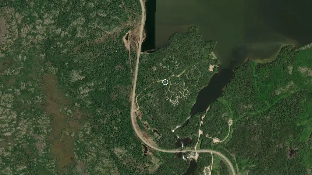 Aerial view of Wekusko Falls Campground and surroundings