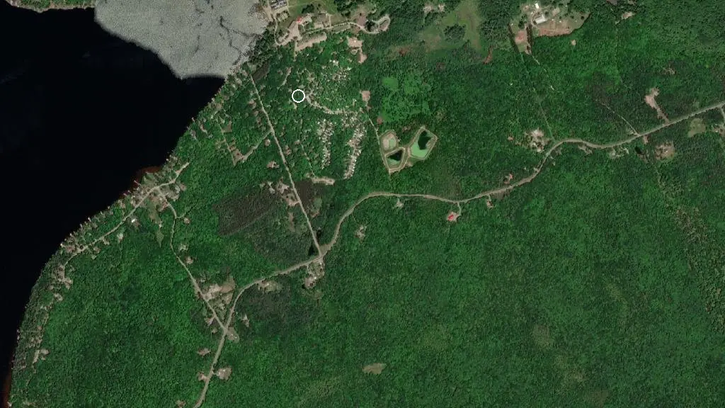 Aerial view of Muskoka Bible Centre Campground and surroundings