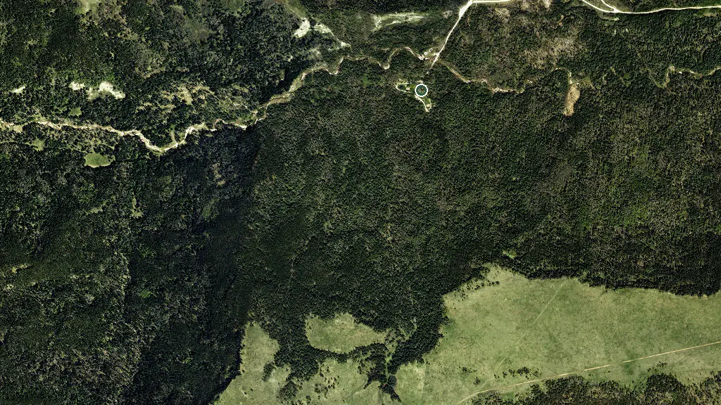 Aerial view of Reesor Lake Campground, Cypress Hills Provincial Park and surroundings