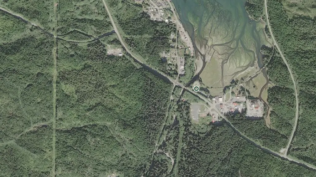 Aerial view of Port Hardy RV Resort and surroundings