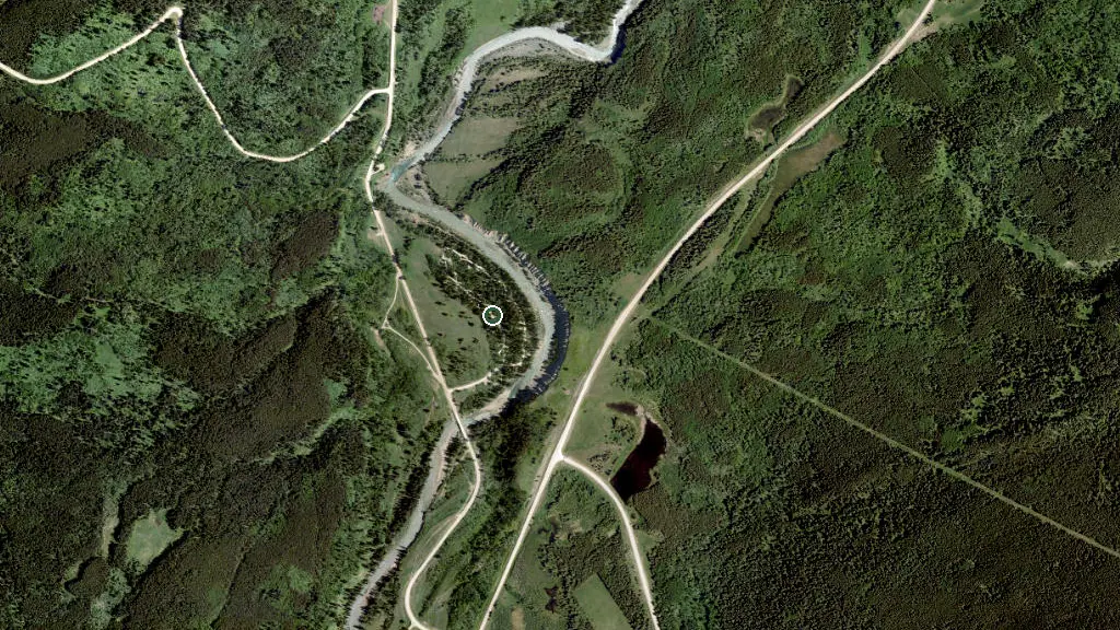 Aerial view of Castle River Bridge Campground, Castle  Provincial Park and surroundings
