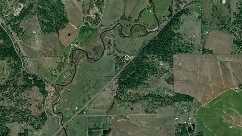 Aerial view of Pines RV Park and surroundings
