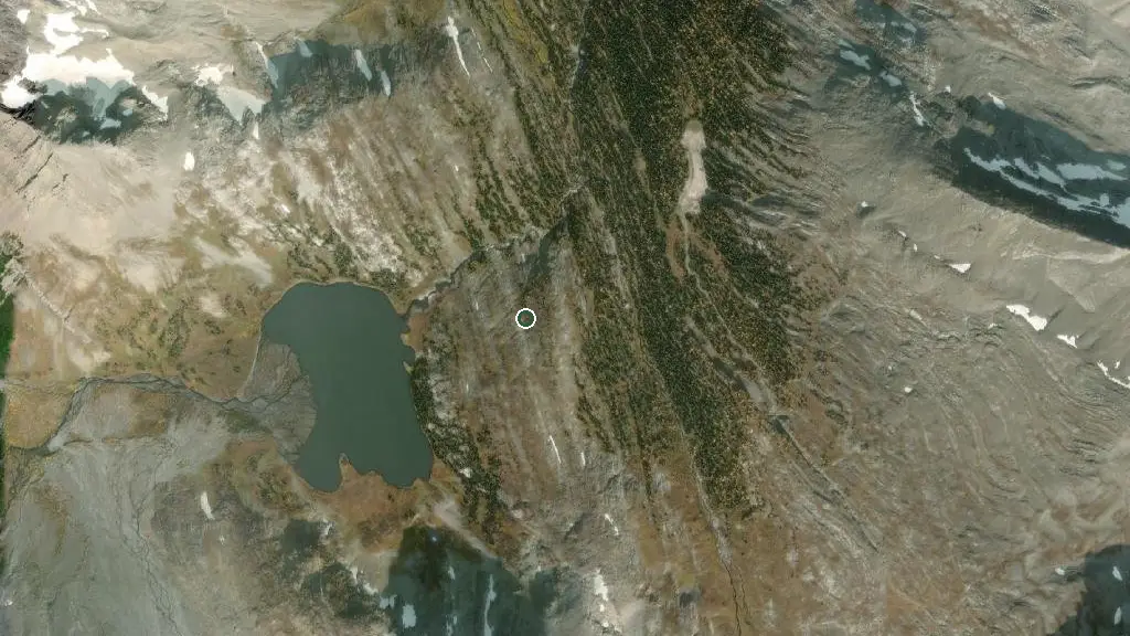 Aerial view of Aster Lake Backcountry Camping, Peter Lougheed Provincial Park and surroundings