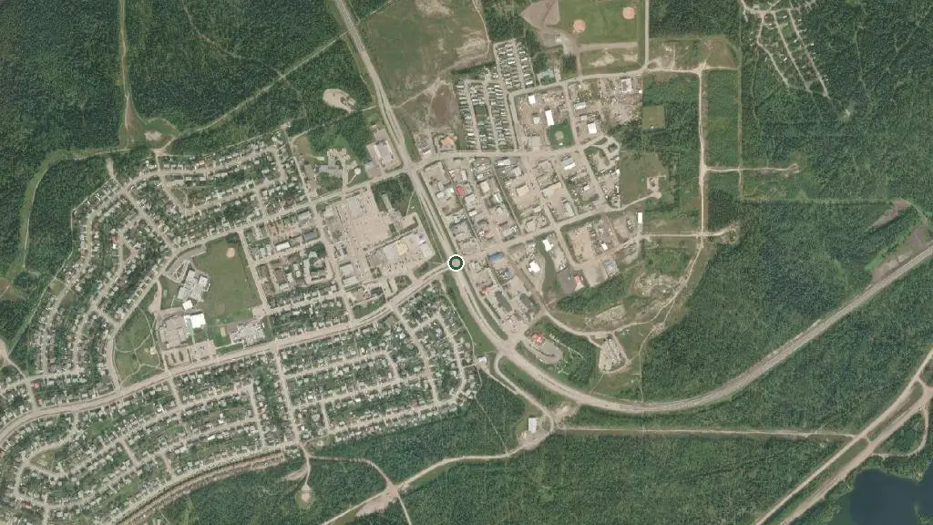 Aerial view of Smoky River South Prov Rec Area and surroundings
