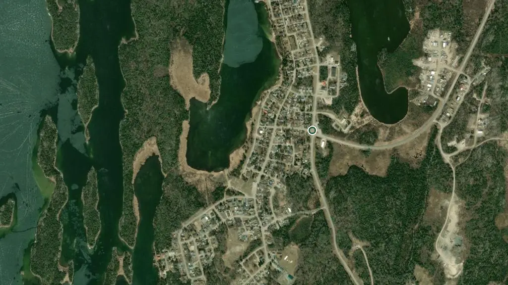 Aerial view of T and D Amisk Cabins Campground and surroundings