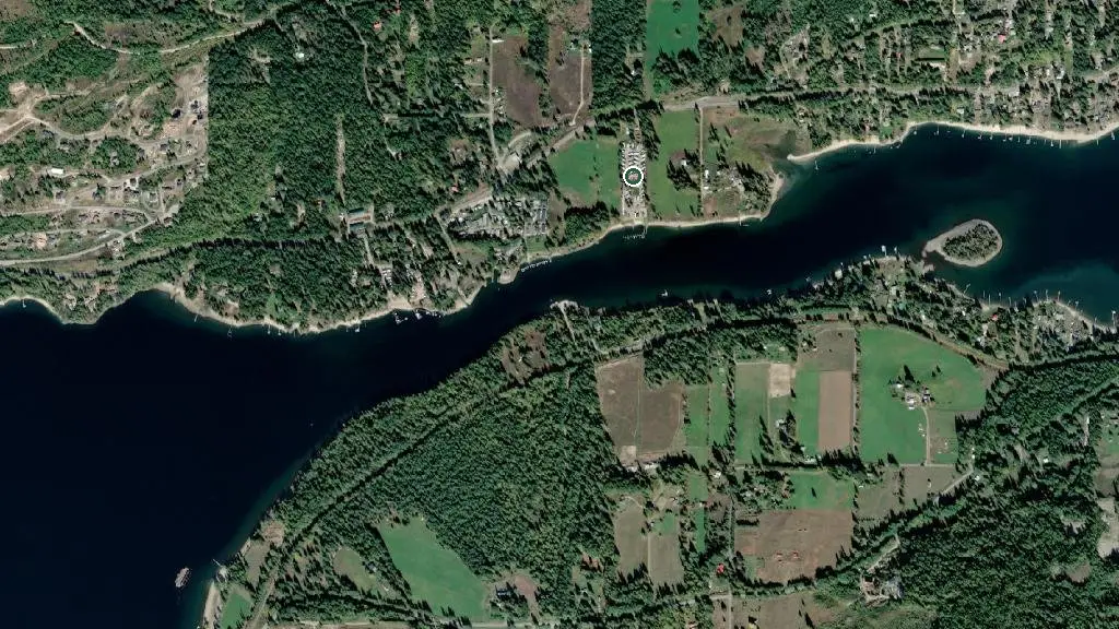 Aerial view of Balfour RV Resort & Marina and surroundings