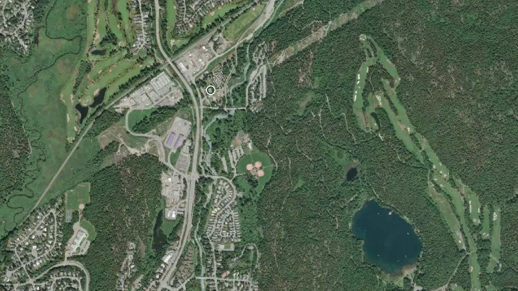 Aerial view of Riverside Resort (Whistler) | A Parkbridge Camping and RV Resort and surroundings
