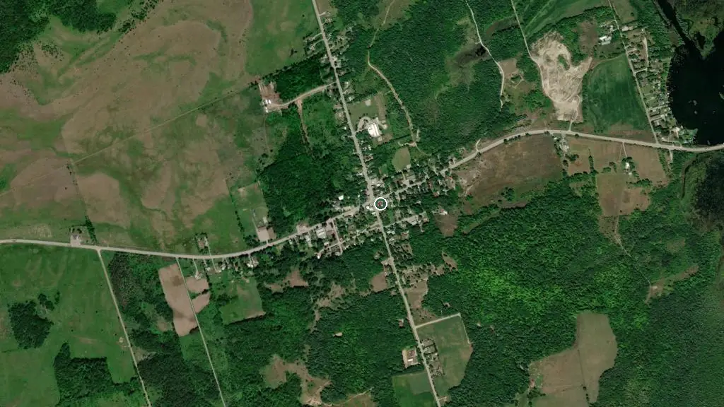 Aerial view of Balsam Lake Trailer Park & Marina and surroundings