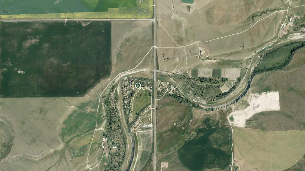 Aerial view of Blue Trail RV Park and surroundings