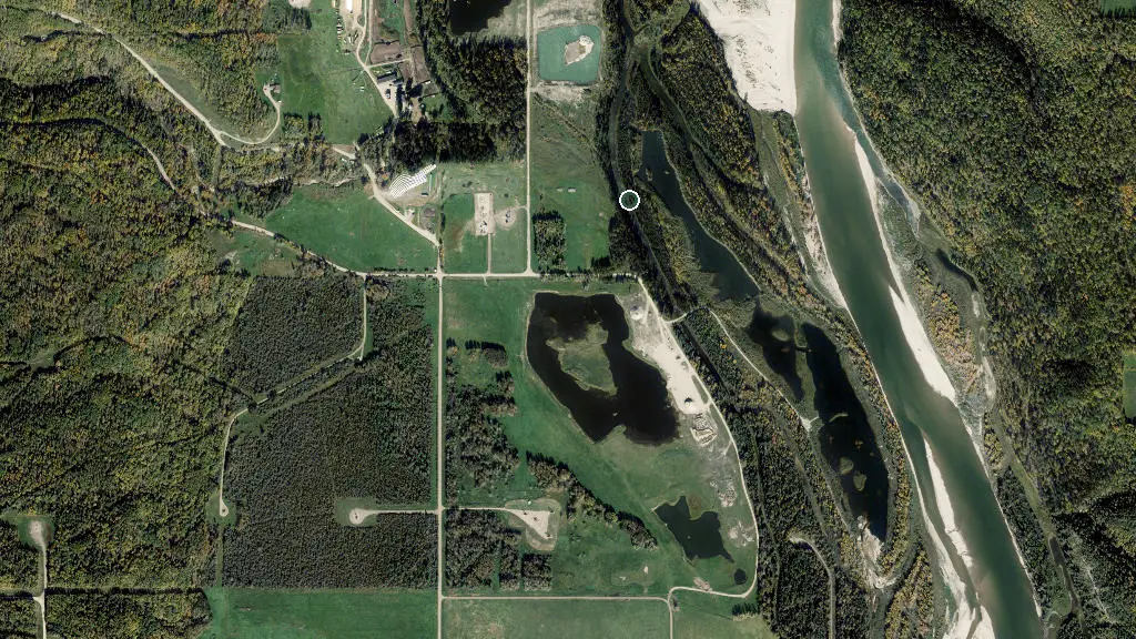Aerial view of Blue Rapids Provincial Recreation Area and surroundings