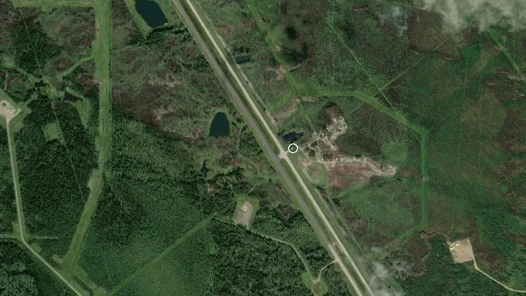 Aerial view of The Pines Campground-Royal Canadian Legion Fox Creek Branch #280 and surroundings