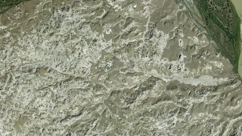 Aerial view of Dinosaur Provincial Park and surroundings