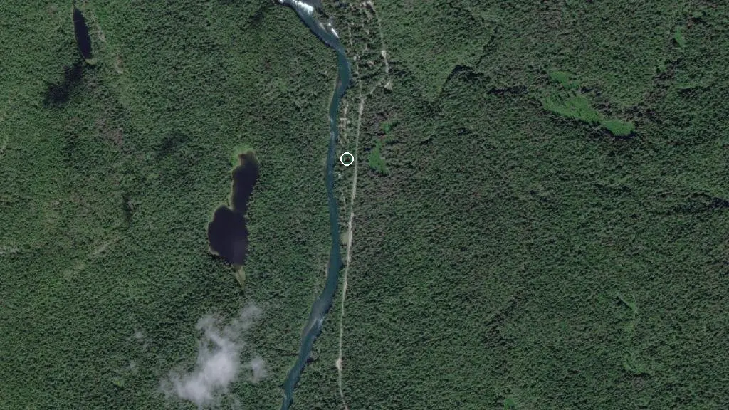 Aerial view of Wells Gray Provincial Park - Clearwater Lake & Falls Creek and surroundings