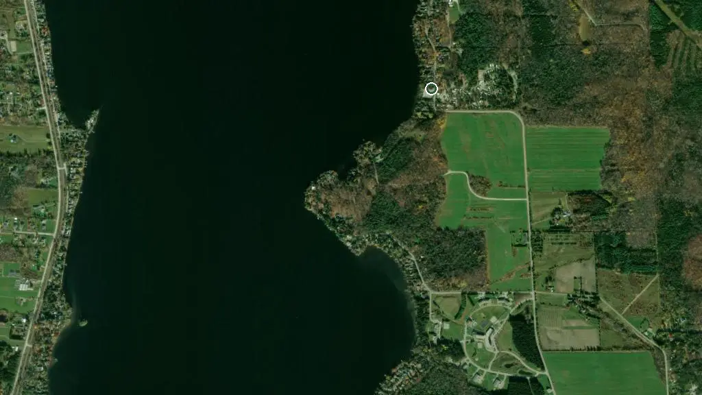 Aerial view of Camping Lac Magog and surroundings