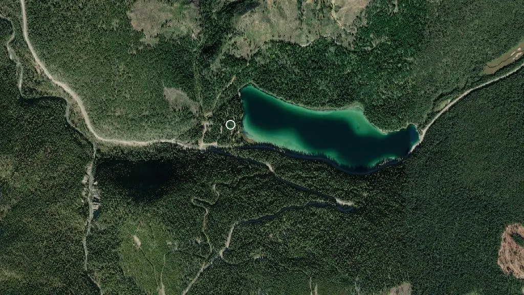 Aerial view of Alces Lake Campground and surroundings