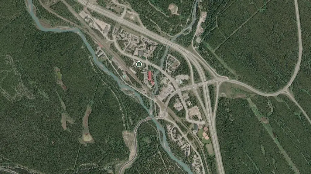 Aerial view of HI Lake Louise Alpine Centre and surroundings