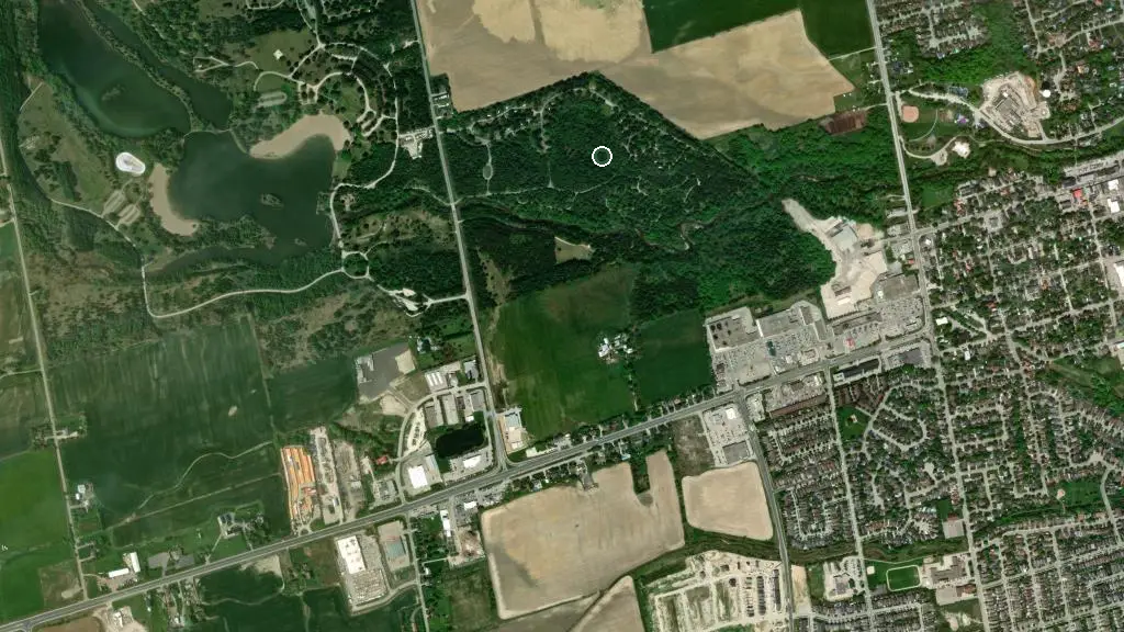 Aerial view of Earl Rowe Provincial Park - Riverside Campground and surroundings