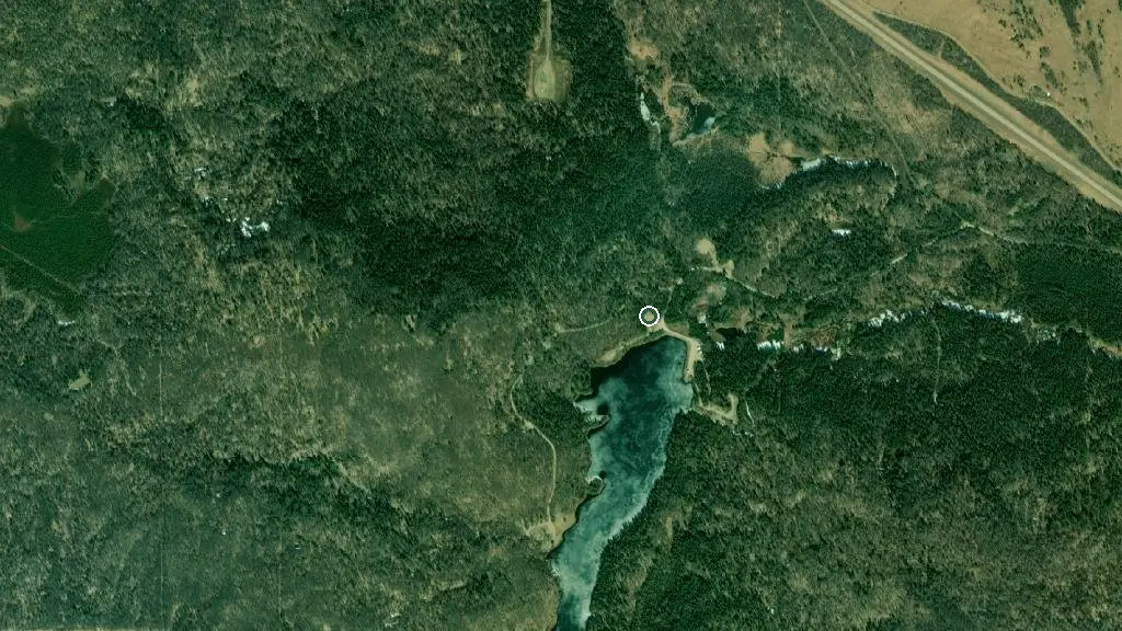 Aerial view of Open Creek Dam and surroundings