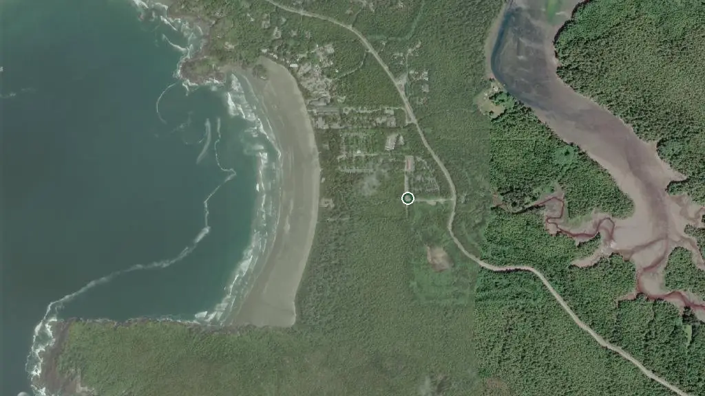 Aerial view of Surf Grove Beachside Campground and surroundings
