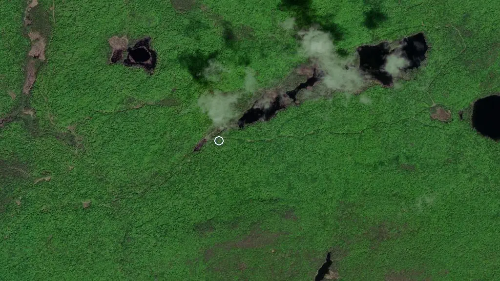 Aerial view of Stokely Lake Cabin and surroundings