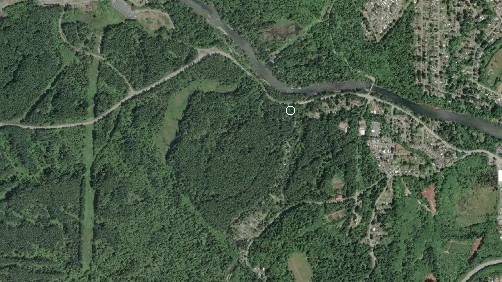 Aerial view of Quinsam Campground and surroundings